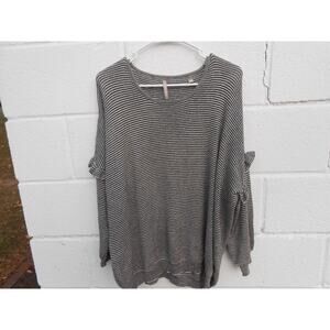 Anthology Ruffle Sweater Top Black White Striped Sparkle Holiday Long‎ Sleeve 2X